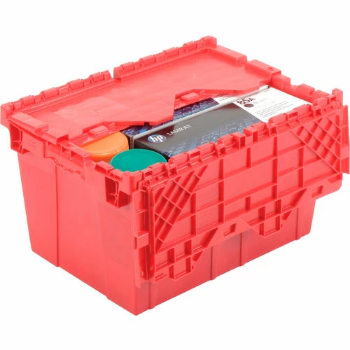 Global Industrial Plastic Shipping/Storage Tote w/ Attached Lid, 21-7/8"x15-1/4"x12-7/8", Red 4 Global Industrial Plastic Shipping/Storage Tote w/ Attached Lid, 21-7/8"x15-1/4"x12-7/8", Red - Image 4
