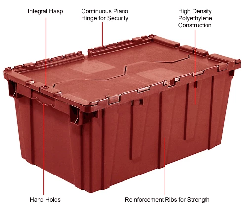 Global Industrial Plastic Shipping/Storage Tote w/ Attached Lid, 21-7/8"x15-1/4"x12-7/8", Red 14 Global Industrial Plastic Shipping/Storage Tote w/ Attached Lid, 21-7/8"x15-1/4"x12-7/8", Red - Image 14