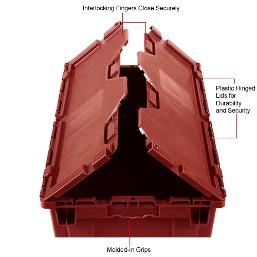 Global Industrial Plastic Shipping/Storage Tote w/ Attached Lid, 21-7/8"x15-1/4"x12-7/8", Red 15 Global Industrial Plastic Shipping/Storage Tote w/ Attached Lid, 21-7/8"x15-1/4"x12-7/8", Red - Image 15