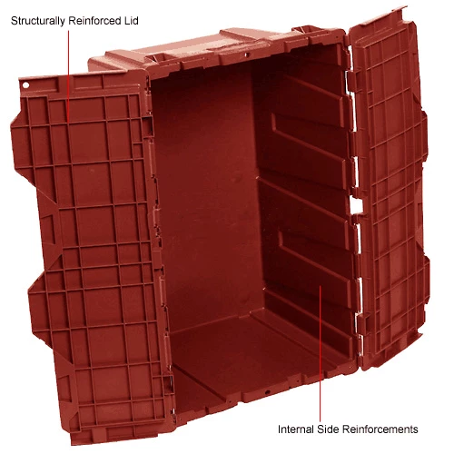 Global Industrial Plastic Shipping/Storage Tote w/ Attached Lid, 21-7/8"x15-1/4"x12-7/8", Red 16 Global Industrial Plastic Shipping/Storage Tote w/ Attached Lid, 21-7/8"x15-1/4"x12-7/8", Red - Image 16