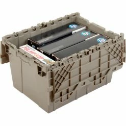 Global Industrial™ Plastic Shipping/Storage Tote w/ Attached Lid, 21-7/8"x15-1/4"x12-7/8", Gray -Containers & Organizers Sales Store 257809 02