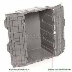 Attached Lid Shipping Container 27-3/16 x 16-5/8 x 12-1/2 Gray with Dolly Combo 50 Attached Lid Shipping Container 27-3/16 x 16-5/8 x 12-1/2 Gray with Dolly Combo -Containers & Organizers Sales Store 257809 3wco