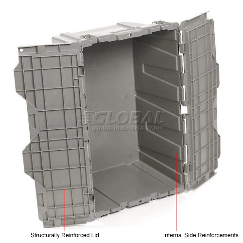Attached Lid Shipping Container 27-3/16 x 16-5/8 x 12-1/2 Gray with Dolly Combo 21 Attached Lid Shipping Container 27-3/16 x 16-5/8 x 12-1/2 Gray with Dolly Combo - Image 21