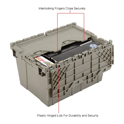 Global Industrial Plastic Attached Lid Shipping & Storage Container DC2213-12 22-3/8x13x13 GY 13 Global Industrial Plastic Attached Lid Shipping & Storage Container DC2213-12 22-3/8x13x13 GY - Image 13