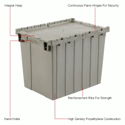 Global Industrial™ Plastic Attached Lid Shipping & Storage Container 21-7/8x15-1/4x17-1/4 Gray -Containers & Organizers Sales Store 257811IN 1wco
