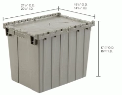Global Industrial™ Plastic Attached Lid Shipping & Storage Container 21-7/8x15-1/4x17-1/4 Gray -Containers & Organizers Sales Store 257811IN dim