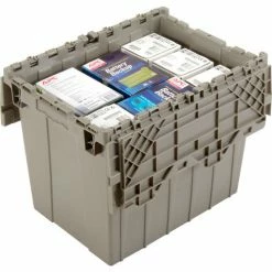 Global Industrial™ Plastic Attached Lid Shipping & Storage Container 21-7/8x15-1/4x17-1/4 Gray -Containers & Organizers Sales Store 257811 02