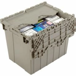 Global Industrial™ Plastic Attached Lid Shipping & Storage Container 21-7/8x15-1/4x17-1/4 Gray -Containers & Organizers Sales Store 257811 03