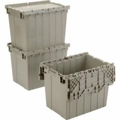 Global Industrial™ Plastic Attached Lid Shipping & Storage Container 21-7/8x15-1/4x17-1/4 Gray -Containers & Organizers Sales Store 257811 04