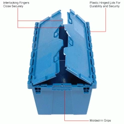 Global Industrial™ Plastic Attached Lid Shipping & Storage Container 25-1/4x16-1/4x13-3/4 Blue -Containers & Organizers Sales Store 257812BLIN 2wco