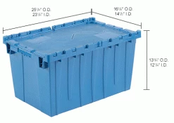 Global Industrial™ Plastic Attached Lid Shipping & Storage Container 25-1/4x16-1/4x13-3/4 Blue -Containers & Organizers Sales Store 257812BLIN dim