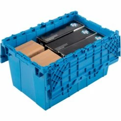 Global Industrial™ Plastic Attached Lid Shipping & Storage Container 25-1/4x16-1/4x13-3/4 Blue -Containers & Organizers Sales Store 257812BL 02