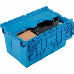 Global Industrial™ Plastic Attached Lid Shipping & Storage Container 25-1/4x16-1/4x13-3/4 Blue -Containers & Organizers Sales Store 257812BL 03