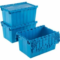 Global Industrial™ Plastic Attached Lid Shipping & Storage Container 25-1/4x16-1/4x13-3/4 Blue -Containers & Organizers Sales Store 257812BL 04