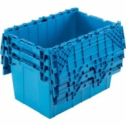 Global Industrial™ Plastic Attached Lid Shipping & Storage Container 25-1/4x16-1/4x13-3/4 Blue -Containers & Organizers Sales Store 257812BL 05