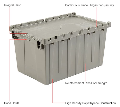 Global Industrial Plastic Attached Lid Shipping & Storage Container 25-1/4x16-1/4x13-3/4 Gray 14 Global Industrial Plastic Attached Lid Shipping & Storage Container 25-1/4x16-1/4x13-3/4 Gray - Image 14