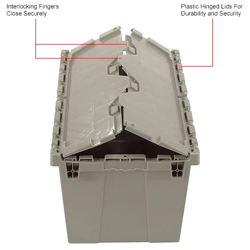 Global Industrial Plastic Attached Lid Shipping & Storage Container 25-1/4x16-1/4x13-3/4 Gray 15 Global Industrial Plastic Attached Lid Shipping & Storage Container 25-1/4x16-1/4x13-3/4 Gray - Image 15