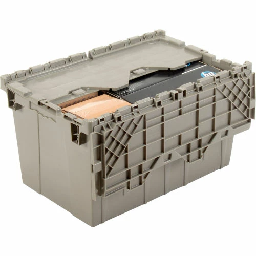 Global Industrial Plastic Attached Lid Shipping & Storage Container 25-1/4x16-1/4x13-3/4 Gray 4 Global Industrial Plastic Attached Lid Shipping & Storage Container 25-1/4x16-1/4x13-3/4 Gray - Image 4