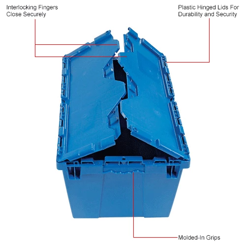 Global Industrial Plastic Attached Lid Shipping & Storage Container 23-3/4x19-1/4x12-1/2 Blue 13 Global Industrial Plastic Attached Lid Shipping & Storage Container 23-3/4x19-1/4x12-1/2 Blue - Image 13
