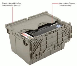 Global Industrial™ Plastic Shipping/Storage Tote w/Attached Lid, 23-3/4"x19-1/4"x12-1/2", Gray -Containers & Organizers Sales Store 257813GYIN 2wco