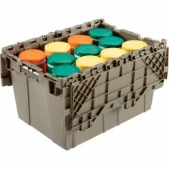 Global Industrial™ Plastic Shipping/Storage Tote w/Attached Lid, 23-3/4"x19-1/4"x12-1/2", Gray -Containers & Organizers Sales Store 257813GY 02