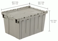 Global Industrial™ Plastic Shipping/Storage Tote w/Attached Lid, 23-3/4"x19-1/4"x12-1/2", Gray -Containers & Organizers Sales Store 257813IN dim