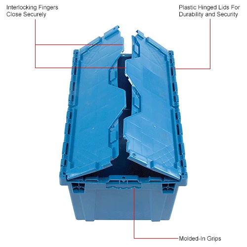 Global Industrial Plastic Attached Lid Shipping and Storage Container 27-3/16x16-5/8x12-1/2 BL 15 Global Industrial Plastic Attached Lid Shipping and Storage Container 27-3/16x16-5/8x12-1/2 BL - Image 15