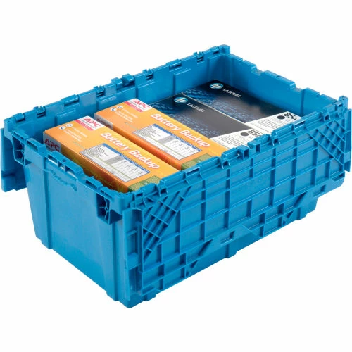 Global Industrial Plastic Attached Lid Shipping and Storage Container 27-3/16x16-5/8x12-1/2 BL 3 Global Industrial Plastic Attached Lid Shipping and Storage Container 27-3/16x16-5/8x12-1/2 BL - Image 3