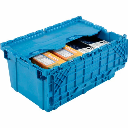 Global Industrial Plastic Attached Lid Shipping and Storage Container 27-3/16x16-5/8x12-1/2 BL 4 Global Industrial Plastic Attached Lid Shipping and Storage Container 27-3/16x16-5/8x12-1/2 BL - Image 4