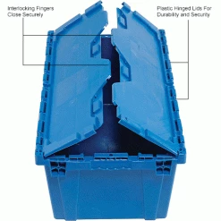 Attached Lid Shipping Container 27-3/16 x 16-5/8 x 12-1/2 Blue with Dolly Combo -Containers & Organizers Sales Store 257814BL 2wco