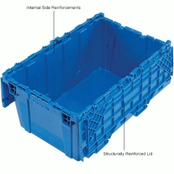 Attached Lid Shipping Container 27-3/16 x 16-5/8 x 12-1/2 Blue with Dolly Combo -Containers & Organizers Sales Store 257814BL 3wco