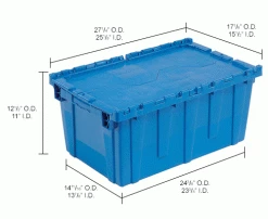 Attached Lid Shipping Container 27-3/16 x 16-5/8 x 12-1/2 Blue with Dolly Combo -Containers & Organizers Sales Store 257814BL dim
