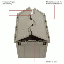 Global Industrial™ Shipping & Storage Container w/Attached Lid, 27-3/16"x16-5/8"x12-1/2", Gray -Containers & Organizers Sales Store 257814IN 2wco