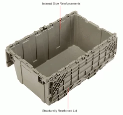 Global Industrial™ Shipping & Storage Container w/Attached Lid, 27-3/16"x16-5/8"x12-1/2", Gray -Containers & Organizers Sales Store 257814IN 3wco