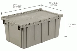 Global Industrial™ Shipping & Storage Container w/Attached Lid, 27-3/16"x16-5/8"x12-1/2", Gray -Containers & Organizers Sales Store 257814IN dim