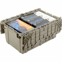 Global Industrial™ Shipping & Storage Container w/Attached Lid, 27-3/16"x16-5/8"x12-1/2", Gray -Containers & Organizers Sales Store 257814 02