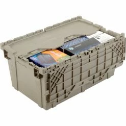 Global Industrial™ Shipping & Storage Container w/Attached Lid, 27-3/16"x16-5/8"x12-1/2", Gray -Containers & Organizers Sales Store 257814 03