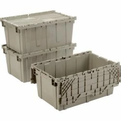 Global Industrial™ Shipping & Storage Container w/Attached Lid, 27-3/16"x16-5/8"x12-1/2", Gray -Containers & Organizers Sales Store 257814 04