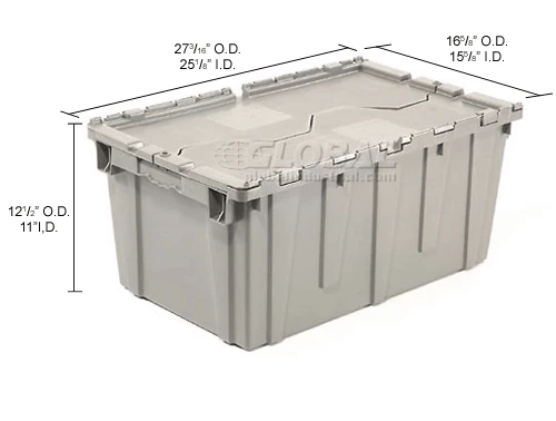 Attached Lid Shipping Container 27-3/16 x 16-5/8 x 12-1/2 Gray with Dolly Combo 24 Attached Lid Shipping Container 27-3/16 x 16-5/8 x 12-1/2 Gray with Dolly Combo - Image 24