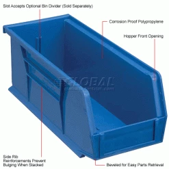 Global Industrial™ Plastic Stack & Hang Bin, 4-1/8"W x 10-7/8"D x 4"H, Blue - Pkg Qty 12 -Containers & Organizers Sales Store 257901BL 1wco