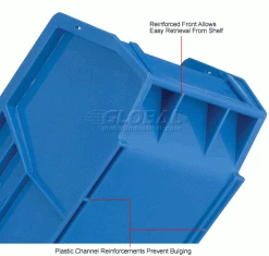 Global Industrial™ Plastic Stack & Hang Bin, 4-1/8"W x 10-7/8"D x 4"H, Blue - Pkg Qty 12 -Containers & Organizers Sales Store 257901BL 2wco
