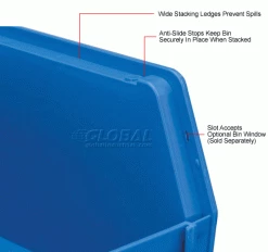 Global Industrial™ Plastic Stack & Hang Bin, 4-1/8"W x 10-7/8"D x 4"H, Blue - Pkg Qty 12 -Containers & Organizers Sales Store 257901BL 4wco