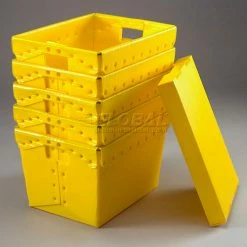 Global Industrial™ Corrugated Plastic Postal Mail Tote With Lid 18-1/2x13-1/4x12 Yellow - Pkg Qty 10 -Containers & Organizers Sales Store 257920YL 01