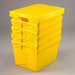 Global Industrial™ Corrugated Plastic Postal Mail Tote With Lid 18-1/2x13-1/4x12 Yellow - Pkg Qty 10 -Containers & Organizers Sales Store 257920YL 03