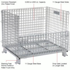 Nashville Wire Products Folding Wire Container GC324028S4L 40x32x34-1/2 3000-4000 Lb. Cap with Lid -Containers & Organizers Sales Store 269749 1wco