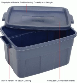Rubbermaid® Roughneck™ Tote 14 Gallon 23-7/8 x 15-7/8 x 12-1/4 Dark Indigo Metallic - Pkg Qty 6 -Containers & Organizers Sales Store 269994 1wco