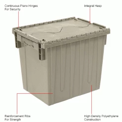 Global Industrial™ Plastic Attached Lid Shipping & Storage Container DC1813-15 18x13x15 Gray -Containers & Organizers Sales Store 270281GYIN 1wco