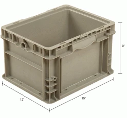 Global Industrial™ Stackable Straight Wall Container, Solid, 12"Lx15"Wx9"H, Gray -Containers & Organizers Sales Store 270287 dim