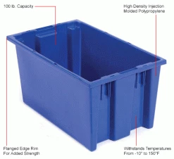 Global Industrial™ Stack and Nest Storage Container SNT180 No Lid 18 x 11 x 6, Blue - Pkg Qty 6 -Containers & Organizers Sales Store 274311BL 1wco