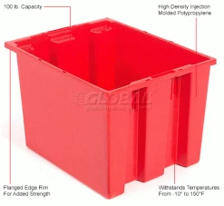 Global Industrial™ Stack and Nest Storage Container SNT190 No Lid 19-1/2 x 15-1/2 x 10, Red - Pkg Qty 6 -Containers & Organizers Sales Store 274314RD 1wco